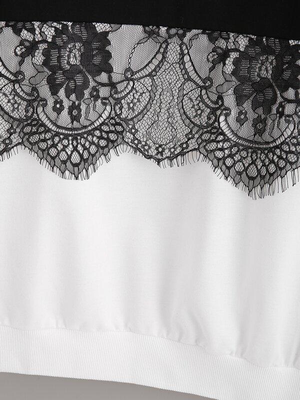 Colorblock Contrast Lace Sweatshirt - Sweatshirts - INS | Online Fashion Free Shipping Clothing, Dresses, Tops, Shoes - 01/02/2021 - Black and White - Casual