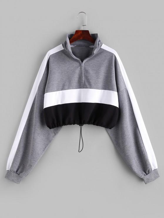 Colorblock Half Zip Toggle Drawstring Sweatshirt - INS | Online Fashion Free Shipping Clothing, Dresses, Tops, Shoes