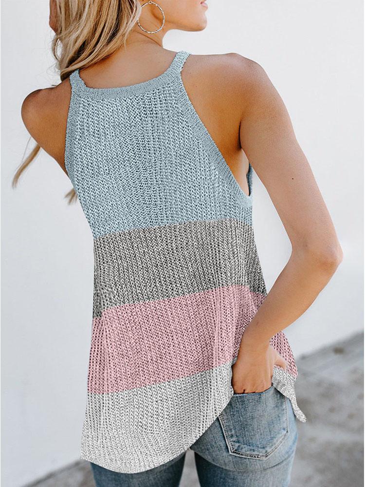Colorblock Plain Knitted U-Neck Sleeveless Top - Tank Tops - INS | Online Fashion Free Shipping Clothing, Dresses, Tops, Shoes - 27/04/2021 - Color_Coffe - Color_Dark Blue