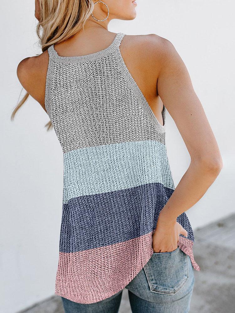 Colorblock Plain Knitted U-Neck Sleeveless Top - Tank Tops - INS | Online Fashion Free Shipping Clothing, Dresses, Tops, Shoes - 27/04/2021 - Color_Coffe - Color_Dark Blue