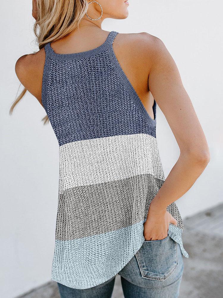 Colorblock Plain Knitted U-Neck Sleeveless Top - Tank Tops - INS | Online Fashion Free Shipping Clothing, Dresses, Tops, Shoes - 27/04/2021 - Color_Coffe - Color_Dark Blue