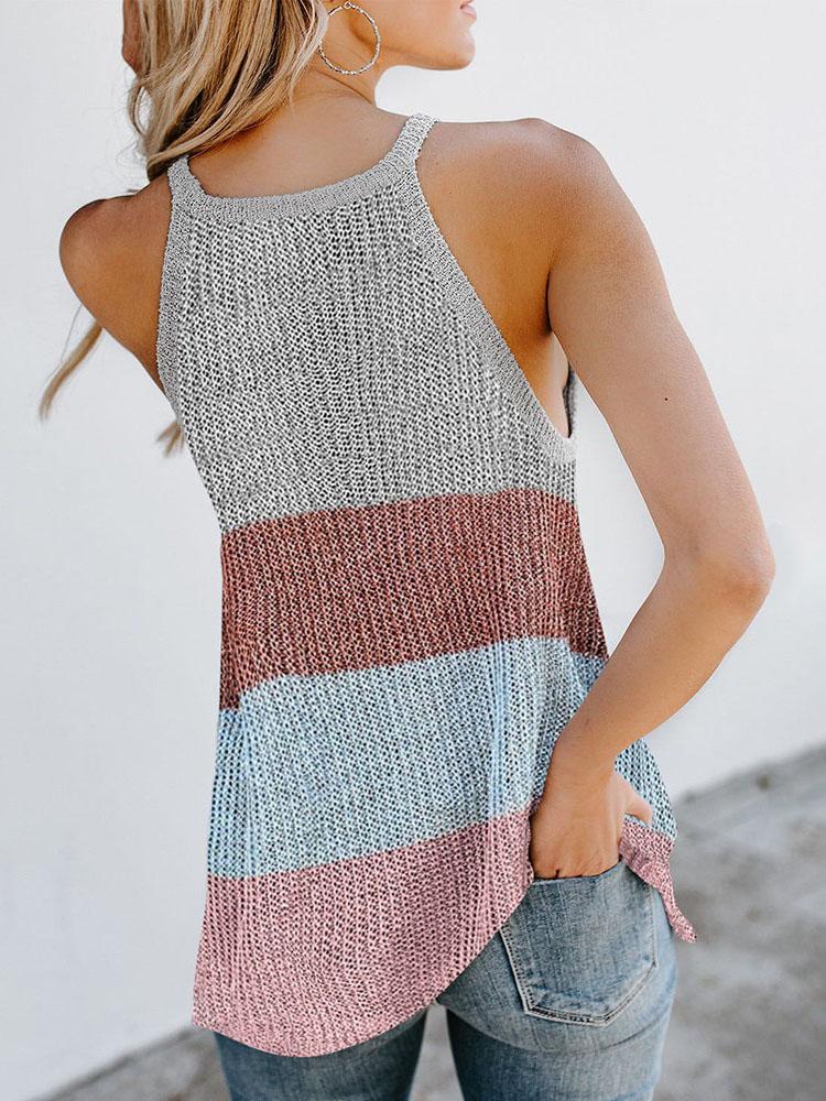 Colorblock Plain Knitted U-Neck Sleeveless Top - Tank Tops - INS | Online Fashion Free Shipping Clothing, Dresses, Tops, Shoes - 27/04/2021 - Color_Coffe - Color_Dark Blue