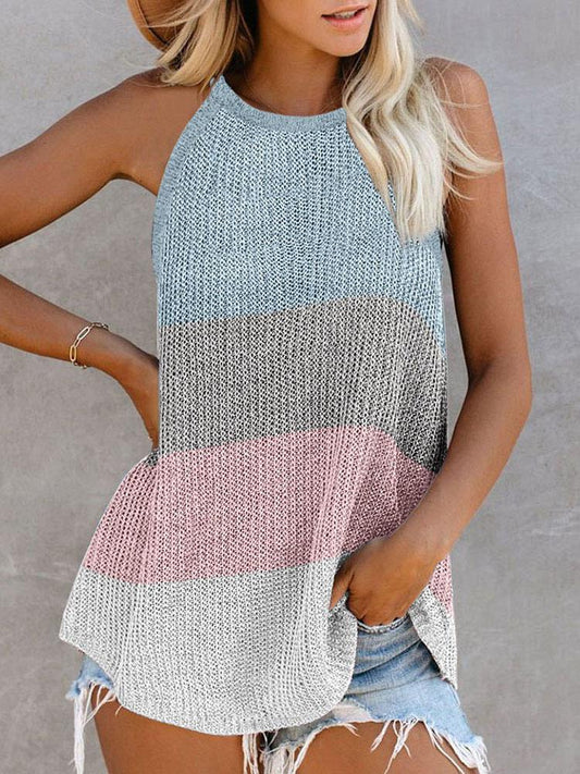 Colorblock Plain Knitted U-Neck Sleeveless Top - Tank Tops - INS | Online Fashion Free Shipping Clothing, Dresses, Tops, Shoes - 27/04/2021 - Color_Coffe - Color_Dark Blue