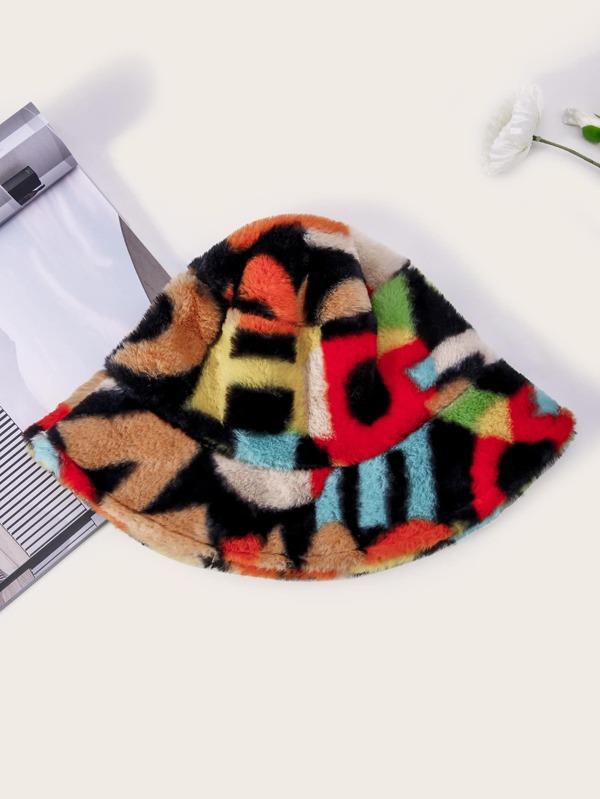 Colorblock Plush Bucket Hat - INS | Online Fashion Free Shipping Clothing, Dresses, Tops, Shoes