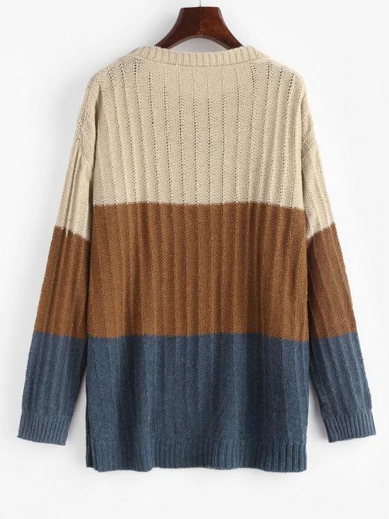 Colorblock Pointelle Knit Sweater - INS | Online Fashion Free Shipping Clothing, Dresses, Tops, Shoes