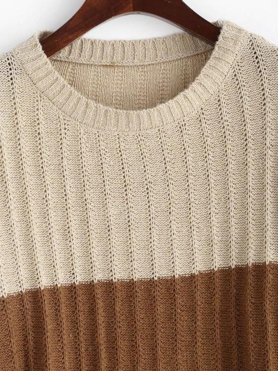 Colorblock Pointelle Knit Sweater - INS | Online Fashion Free Shipping Clothing, Dresses, Tops, Shoes