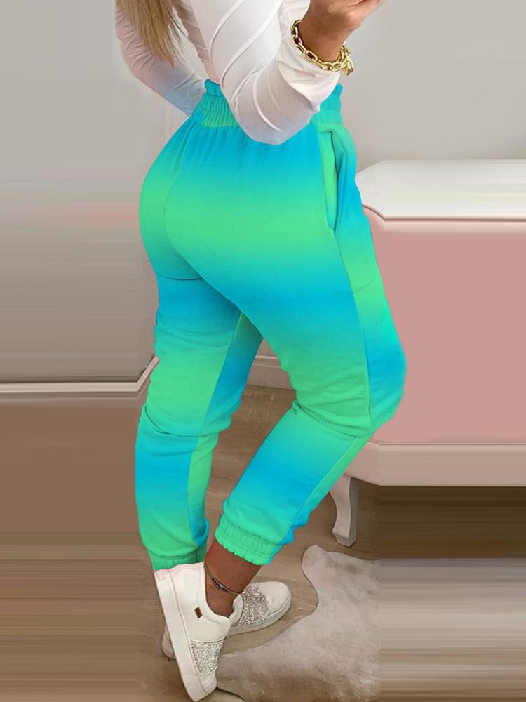 Colorblock Shirring Waist Frill Hem Casual Pants - Pants - INS | Online Fashion Free Shipping Clothing, Dresses, Tops, Shoes - 04/05/2021 - Category_Pants - Color_Green