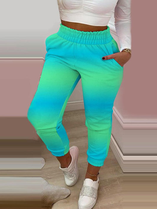 Colorblock Shirring Waist Frill Hem Casual Pants - Pants - INS | Online Fashion Free Shipping Clothing, Dresses, Tops, Shoes - 04/05/2021 - Category_Pants - Color_Green