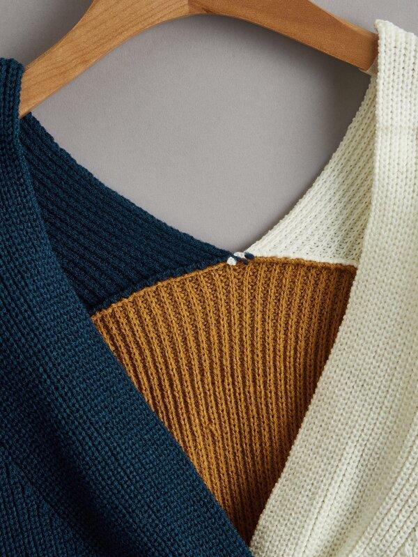 Colorblock Twist-Front Cropped Sweater - INS | Online Fashion Free Shipping Clothing, Dresses, Tops, Shoes