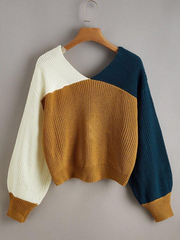 Colorblock Twist-Front Cropped Sweater - INS | Online Fashion Free Shipping Clothing, Dresses, Tops, Shoes