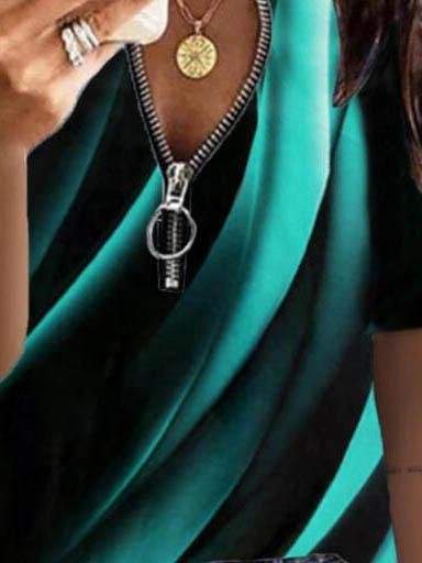 Colorful Printed Short Sleeved T-shirt - T-shirts - INS | Online Fashion Free Shipping Clothing, Dresses, Tops, Shoes - 04/06/2021 - Color_Blue - Color_Green