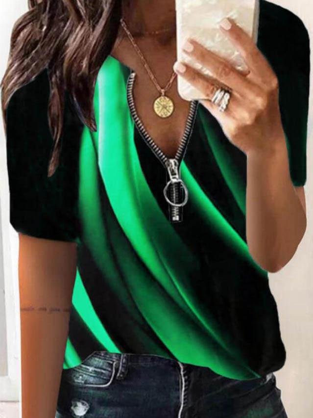 Colorful Printed Short Sleeved T-shirt - T-shirts - INS | Online Fashion Free Shipping Clothing, Dresses, Tops, Shoes - 04/06/2021 - Color_Blue - Color_Green