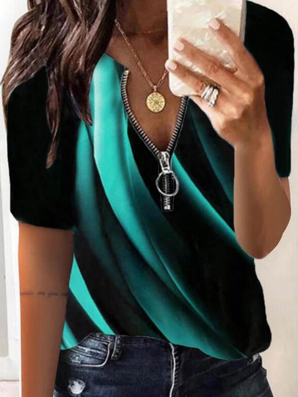 Colorful Printed Short Sleeved T-shirt - T-shirts - INS | Online Fashion Free Shipping Clothing, Dresses, Tops, Shoes - 04/06/2021 - Color_Blue - Color_Green