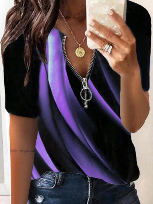 Colorful Printed Short Sleeved T-shirt - T-shirts - INS | Online Fashion Free Shipping Clothing, Dresses, Tops, Shoes - 04/06/2021 - Color_Blue - Color_Green