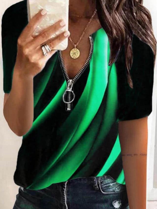 Colorful Printed Short Sleeved T-shirt - T-shirts - INS | Online Fashion Free Shipping Clothing, Dresses, Tops, Shoes - 04/06/2021 - Color_Blue - Color_Green