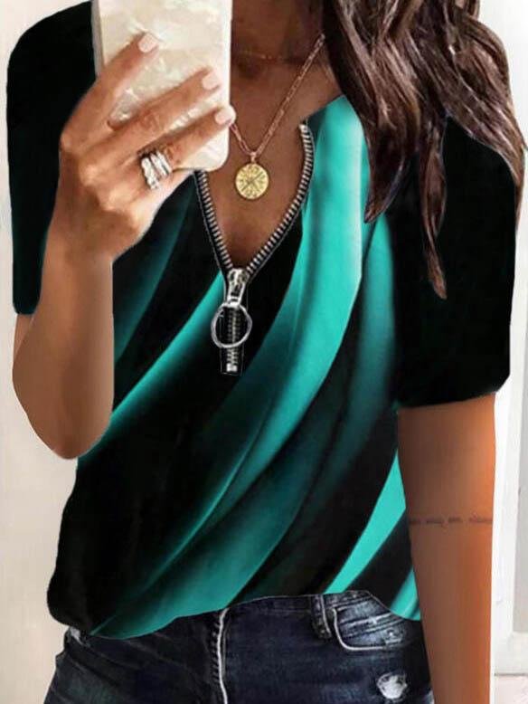 Colorful Printed Short Sleeved T-shirt - T-shirts - INS | Online Fashion Free Shipping Clothing, Dresses, Tops, Shoes - 04/06/2021 - Color_Blue - Color_Green