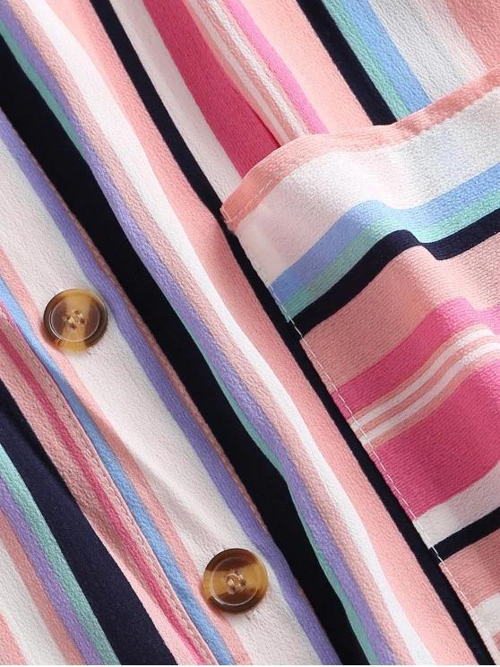Colorful Striped Button Through Pocket Tied Dress - Dresses - INS | Online Fashion Free Shipping Clothing, Dresses, Tops, Shoes - 02/09/2021 - Casual Dresses - Daily