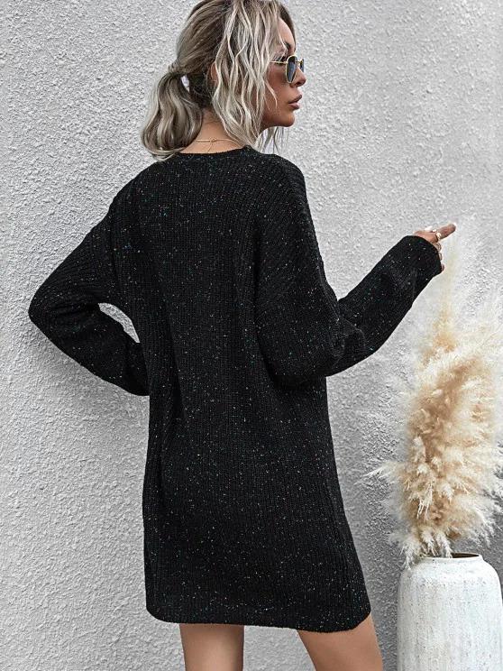 Confetti Drop Shoulder Choker Sweater Dress - Dresses - INS | Online Fashion Free Shipping Clothing, Dresses, Tops, Shoes - 02/07/2021 - Black - Casual Dresses
