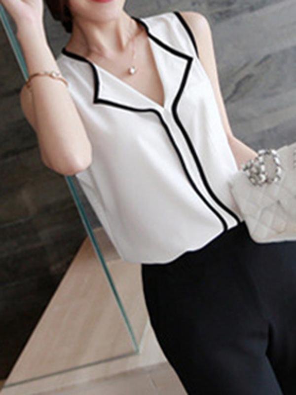 Contrast Color V-neck Sleeveless Chiffon Vest - Tank Tops - INS | Online Fashion Free Shipping Clothing, Dresses, Tops, Shoes - 05/07/2021 - color-black - color-white