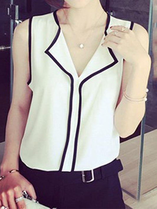 Contrast Color V-neck Sleeveless Chiffon Vest - Tank Tops - INS | Online Fashion Free Shipping Clothing, Dresses, Tops, Shoes - 05/07/2021 - color-black - color-white