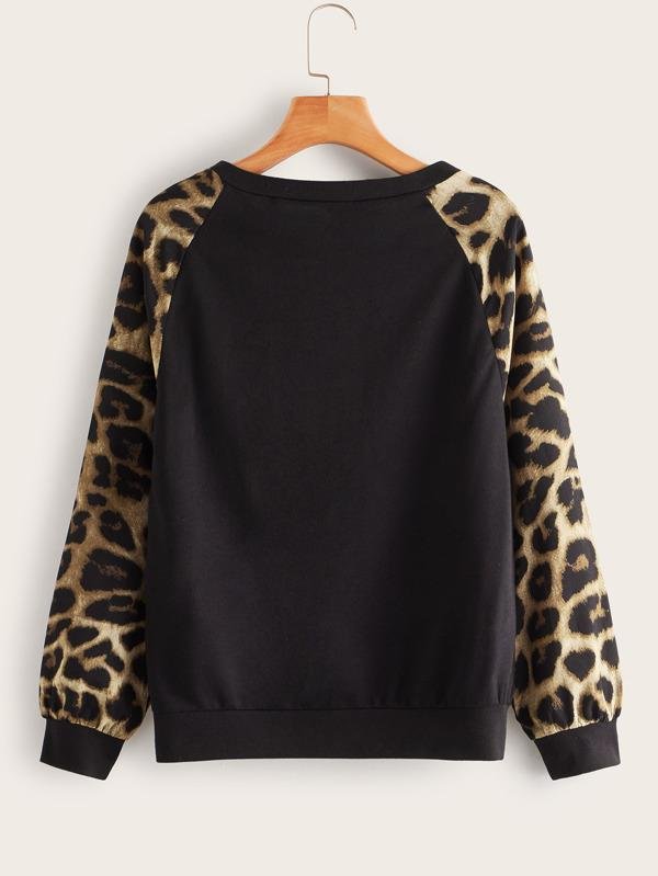 Contrast Leopard Print Sequin Pocket Sweatshirt - INS | Online Fashion Free Shipping Clothing, Dresses, Tops, Shoes