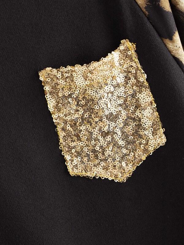 Contrast Leopard Print Sequin Pocket Sweatshirt - INS | Online Fashion Free Shipping Clothing, Dresses, Tops, Shoes