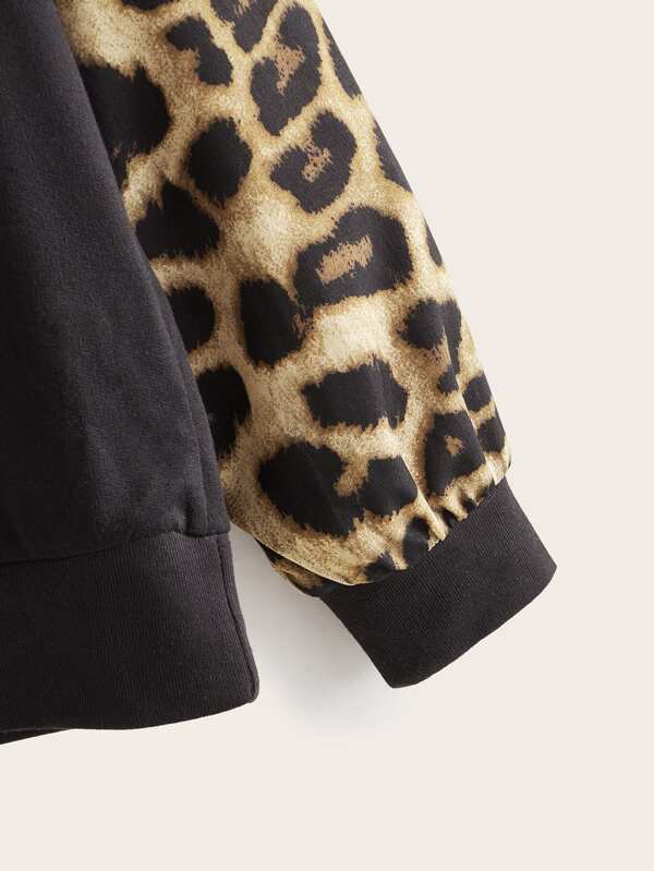Contrast Leopard Print Sequin Pocket Sweatshirt - INS | Online Fashion Free Shipping Clothing, Dresses, Tops, Shoes
