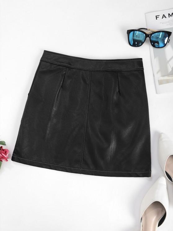 Contrast Stitching Zip Up PU Leather Mini Skirt - Mini Dresses - INS | Online Fashion Free Shipping Clothing, Dresses, Tops, Shoes - 02/09/2021 - Black - Casual
