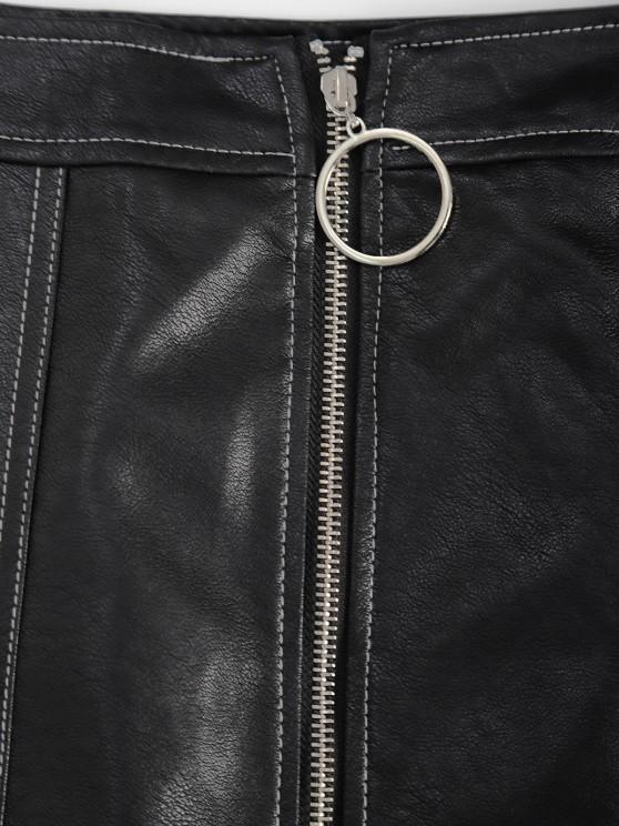 Contrast Stitching Zip Up PU Leather Mini Skirt - Mini Dresses - INS | Online Fashion Free Shipping Clothing, Dresses, Tops, Shoes - 02/09/2021 - Black - Casual