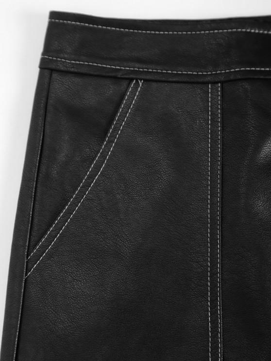 Contrast Stitching Zip Up PU Leather Mini Skirt - Mini Dresses - INS | Online Fashion Free Shipping Clothing, Dresses, Tops, Shoes - 02/09/2021 - Black - Casual