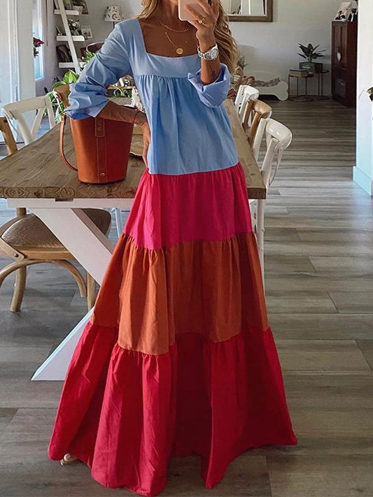 Contrasting Casual Loose Dress - Maxi Dresses - INS | Online Fashion Free Shipping Clothing, Dresses, Tops, Shoes - 17/06/2021 - 20-30 - color-blue