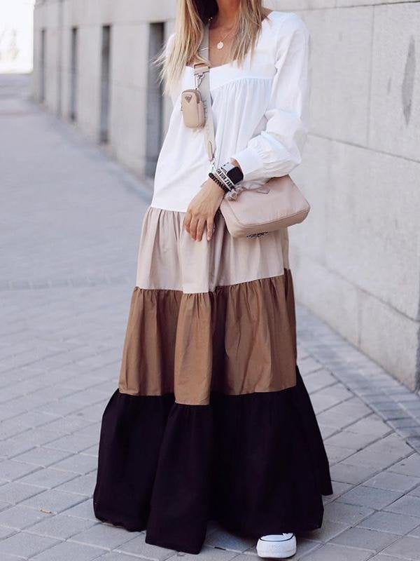 Contrasting Casual Loose Dress - Maxi Dresses - INS | Online Fashion Free Shipping Clothing, Dresses, Tops, Shoes - 17/06/2021 - 20-30 - color-blue