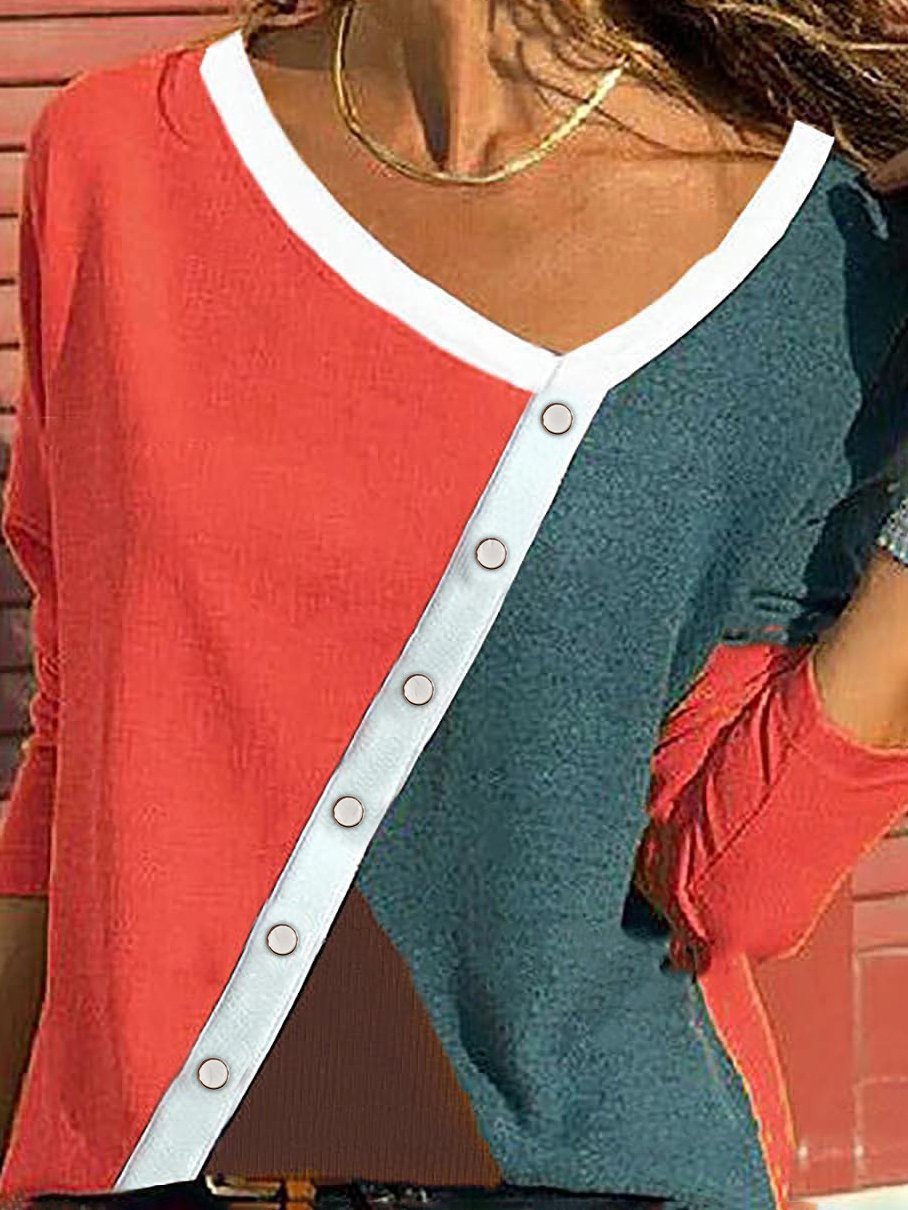 Contrasting Color Long-sleeved Casual T-shirt - T-shirts - INS | Online Fashion Free Shipping Clothing, Dresses, Tops, Shoes - 20-30 - 30/06/2021 - color-red