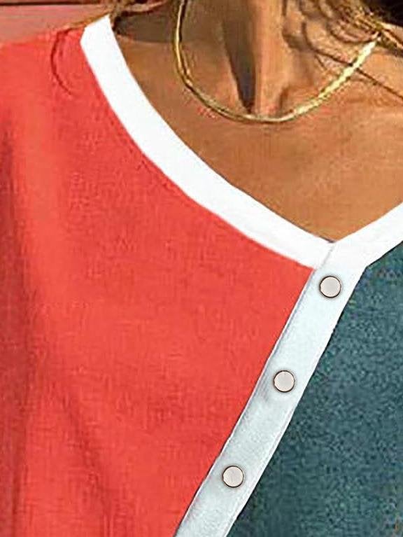 Contrasting Color Long-sleeved Casual T-shirt - T-shirts - INS | Online Fashion Free Shipping Clothing, Dresses, Tops, Shoes - 20-30 - 30/06/2021 - color-red