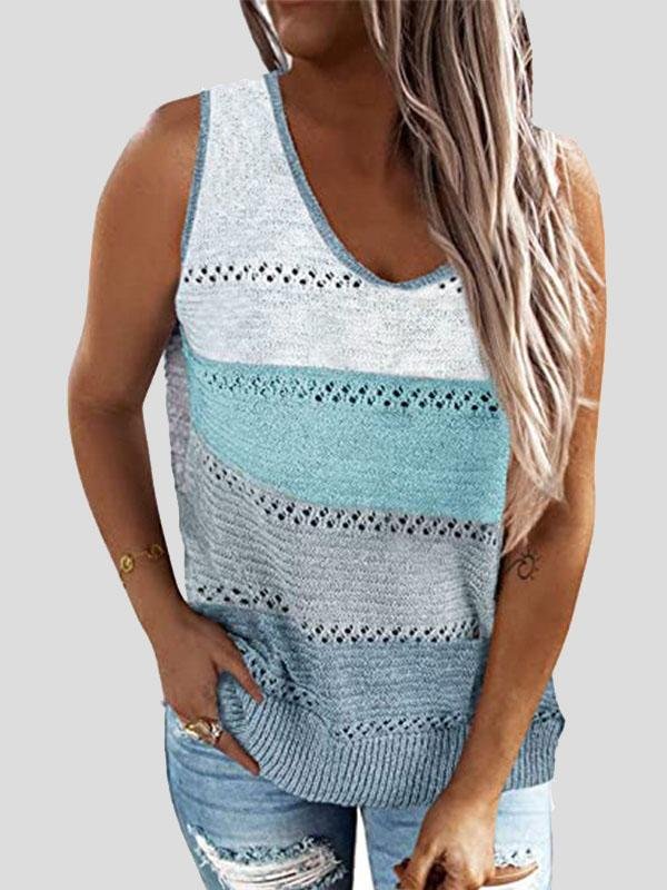 Contrasting Hollow Sleeveless V-neck Vest - Tank Tops - INS | Online Fashion Free Shipping Clothing, Dresses, Tops, Shoes - 13/07/2021 - 20-30 - color-orange