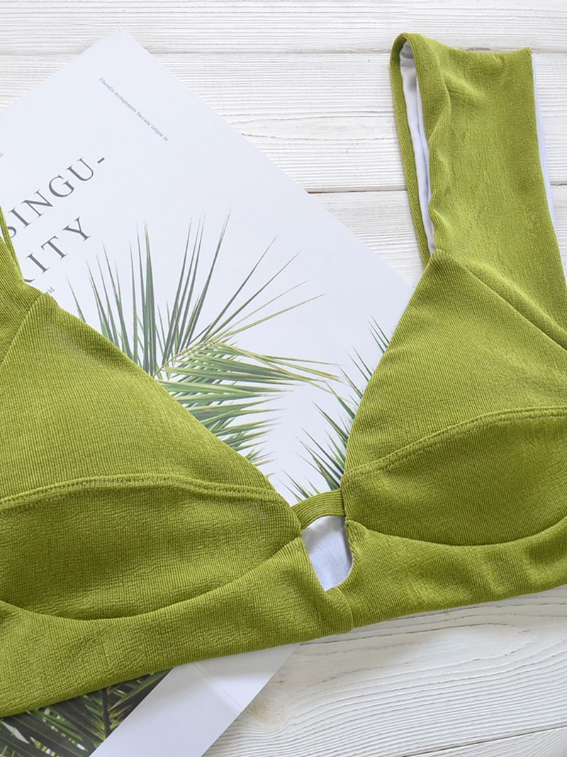 Coral Fleece Bikini Split High Waist Knitted Swimsuit - Swimsuits - INS | Online Fashion Free Shipping Clothing, Dresses, Tops, Shoes - 06/04/2021 - L - Light Green Fight Gray