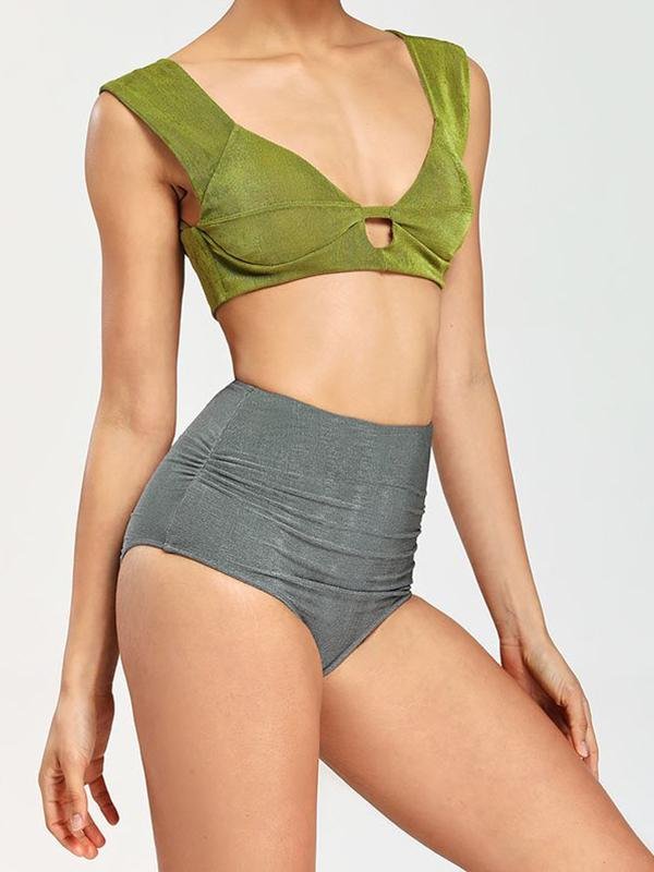 Coral Fleece Bikini Split High Waist Knitted Swimsuit - Swimsuits - INS | Online Fashion Free Shipping Clothing, Dresses, Tops, Shoes - 06/04/2021 - AMZ - Color_Gray