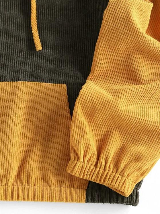 Corduroy Colorblock Drop Shoulder Pocket Hoodie - INS | Online Fashion Free Shipping Clothing, Dresses, Tops, Shoes