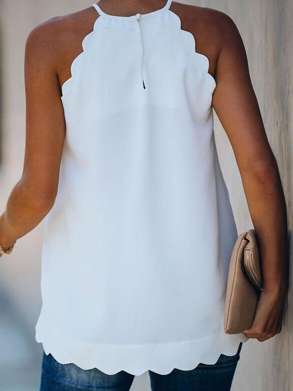 Corrugated Hem Halter Sleeveless Tank Tops - Tank Tops - INS | Online Fashion Free Shipping Clothing, Dresses, Tops, Shoes - 10-20 - 21/07/2021 - Category_Tank Tops