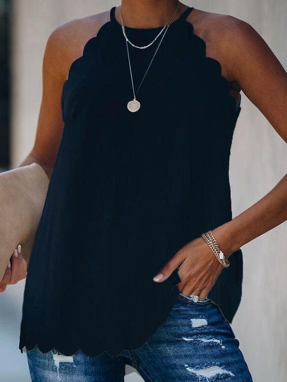 Corrugated Hem Halter Sleeveless Tank Tops - Tank Tops - INS | Online Fashion Free Shipping Clothing, Dresses, Tops, Shoes - 10-20 - 21/07/2021 - Category_Tank Tops