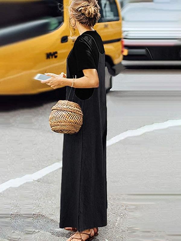 Cotton And Linen Back Wide Loose Solid Color Wide-Leg Casual Jumpsuit - Jumpsuits - INS | Online Fashion Free Shipping Clothing, Dresses, Tops, Shoes - 12/05/2021 - 120521 - Category_Jumpsuits