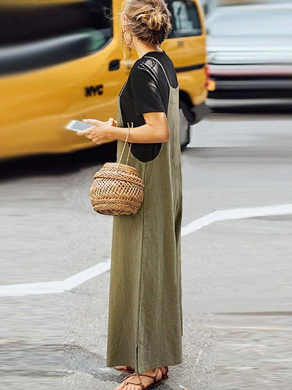 Cotton And Linen Back Wide Loose Solid Color Wide-Leg Casual Jumpsuit - Jumpsuits - INS | Online Fashion Free Shipping Clothing, Dresses, Tops, Shoes - 12/05/2021 - 120521 - Category_Jumpsuits