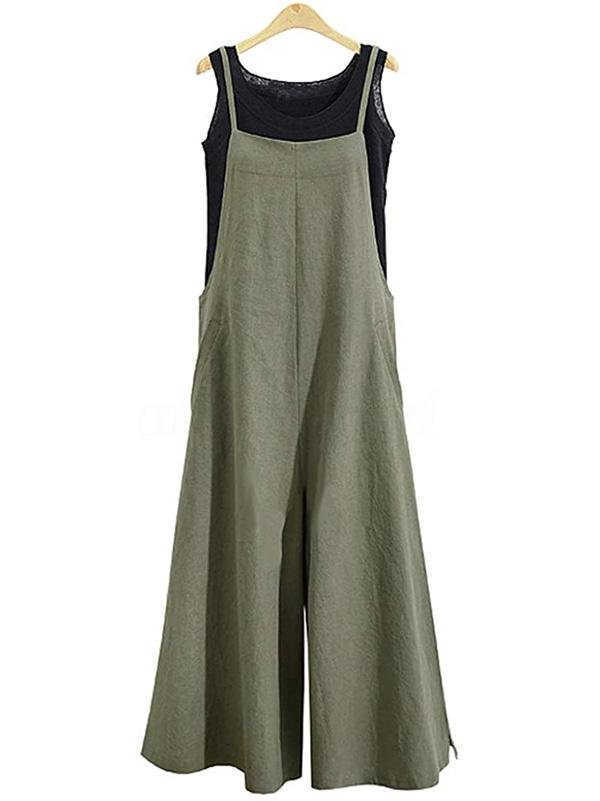 Cotton And Linen Back Wide Loose Solid Color Wide-Leg Casual Jumpsuit - Jumpsuits - INS | Online Fashion Free Shipping Clothing, Dresses, Tops, Shoes - 12/05/2021 - 120521 - Category_Jumpsuits
