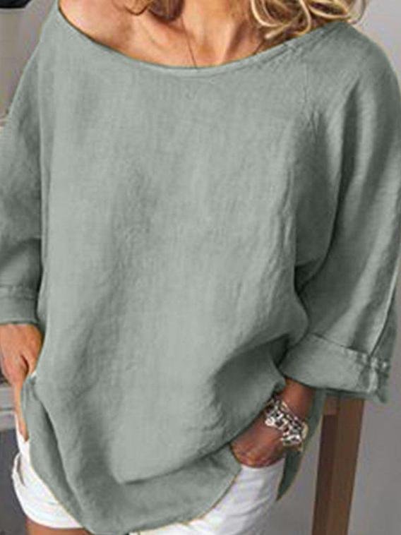 Cotton And Linen Solid Color Casual T-shirt - T-Shirts - INS | Online Fashion Free Shipping Clothing, Dresses, Tops, Shoes - 24/05/2021 - Category_T-Shirts - Color_Gray