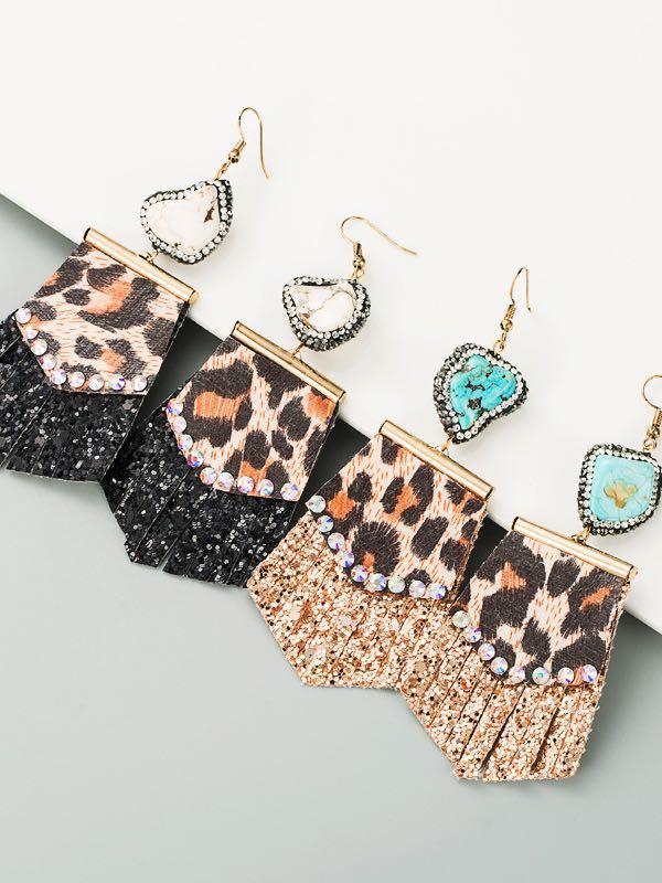 Creative Leopard Sequined Splicing Rhinestone Earrings - INS | Online Fashion Free Shipping Clothing, Dresses, Tops, Shoes