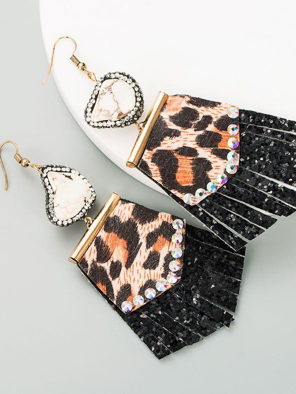 Creative Leopard Sequined Splicing Rhinestone Earrings - INS | Online Fashion Free Shipping Clothing, Dresses, Tops, Shoes
