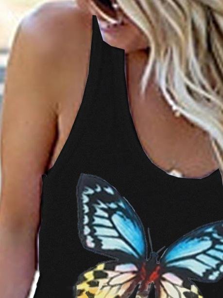 Crew Neck Butterfly Print Vest - Tank Tops - INS | Online Fashion Free Shipping Clothing, Dresses, Tops, Shoes - 10-20 - 18/06/2021 - color-black