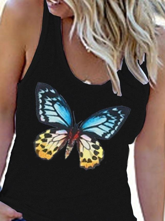 Crew Neck Butterfly Print Vest - Tank Tops - INS | Online Fashion Free Shipping Clothing, Dresses, Tops, Shoes - 10-20 - 18/06/2021 - color-black