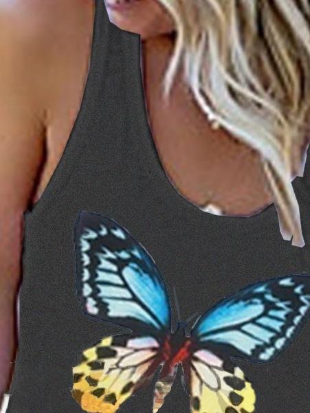 Crew Neck Butterfly Print Vest - Tank Tops - INS | Online Fashion Free Shipping Clothing, Dresses, Tops, Shoes - 10-20 - 18/06/2021 - color-black