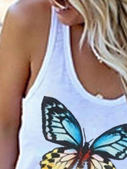 Crew Neck Butterfly Print Vest - Tank Tops - INS | Online Fashion Free Shipping Clothing, Dresses, Tops, Shoes - 10-20 - 18/06/2021 - color-black